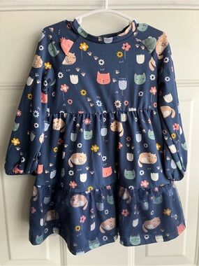 Deux par deux blue kitty cat print dress 24 months